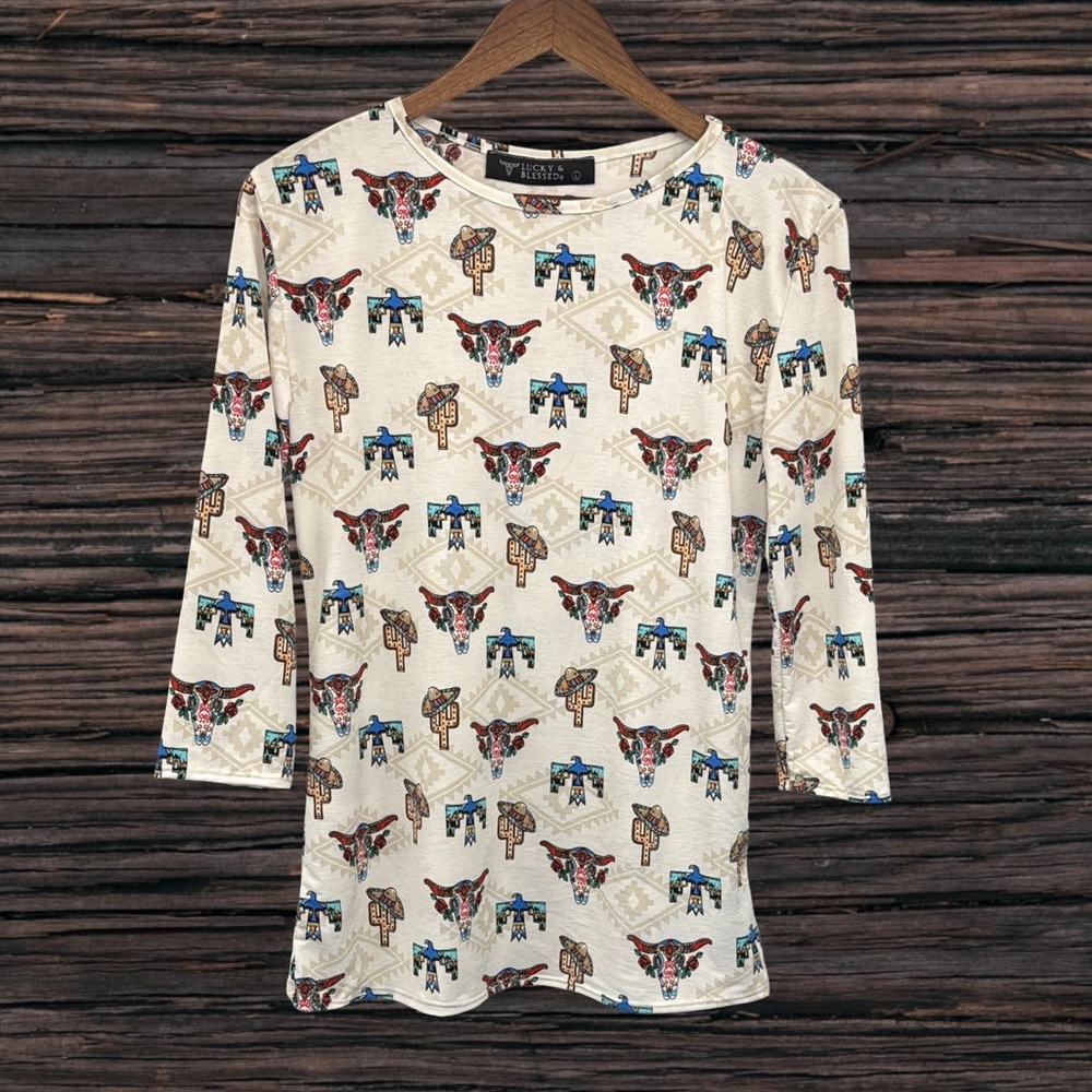 Lucky & Blessed Cream and Red Long Sleeve Tee